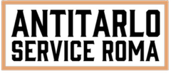 La scritta "ANTITARLO SERVICE ROMA" in lettere maiuscole nere e in grassetto all'interno di una cornice rettangolare color pesca.