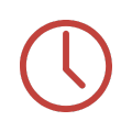 Red clock icon with circular outline and hands set to 4 o'clock.