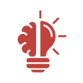 Red lightbulb icon with a brain shape, symbolizing creative thinking or ideas