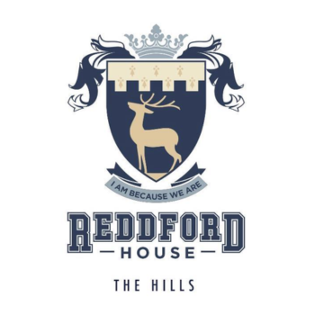 Redford House The Hills logo with a deer crest in navy and gold
