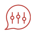 Red speech bubble with three vertical slider controls inside, outlined in red.
