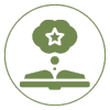 Green icon of a person reading with a thought bubble and star above them