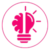 Pink lightbulb icon with a brain inside, suggesting an idea or creativity