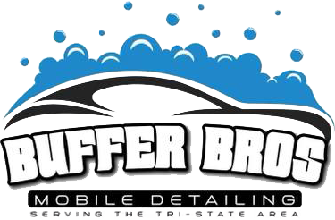 Bucker Bros Mobile Detailing logo with blue water splash and black-and-white car outline