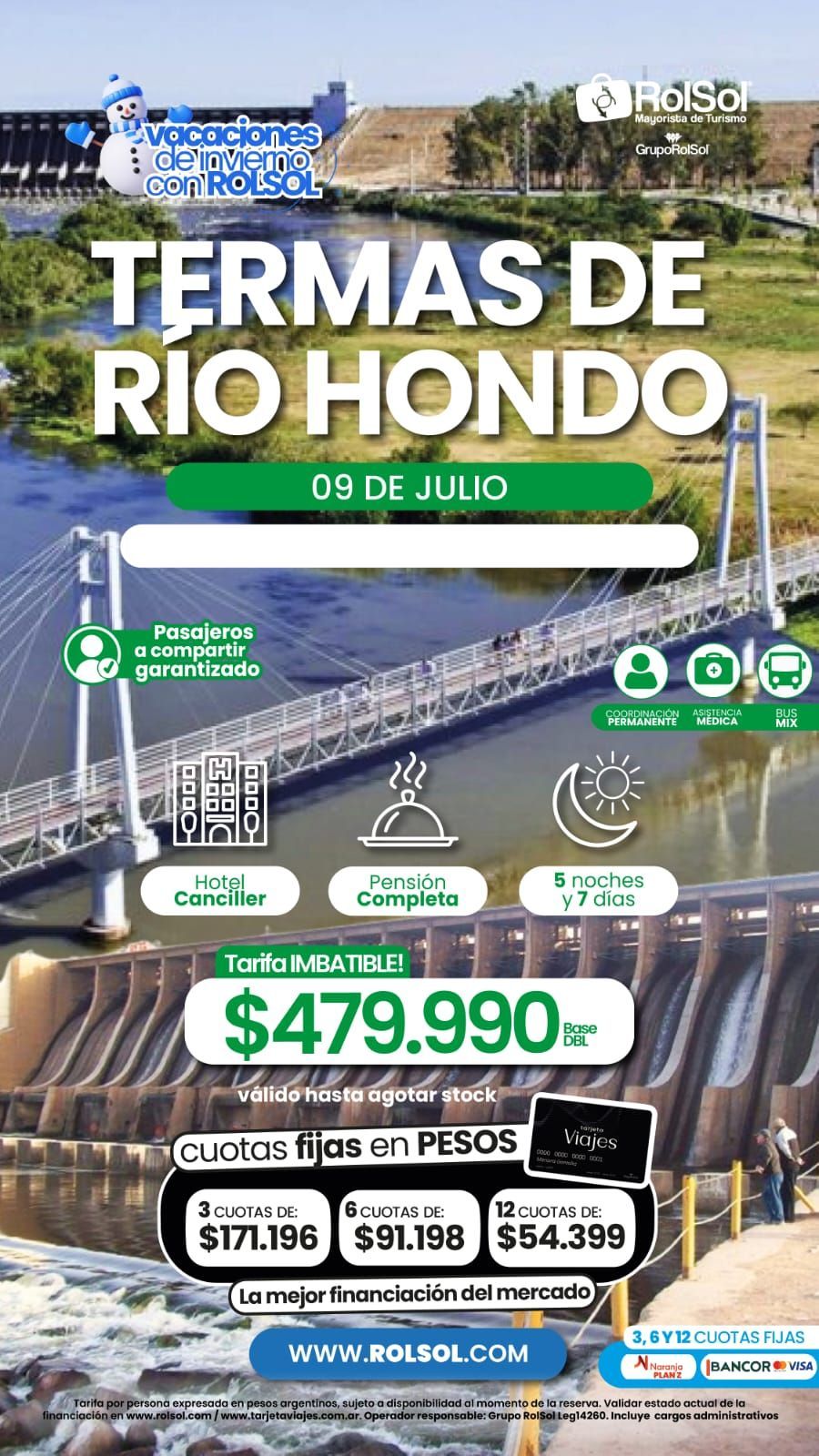 Promoción de Termas de Río Hondo con piscina, hotel y tarifa desde $479.990 por 3 noches.
