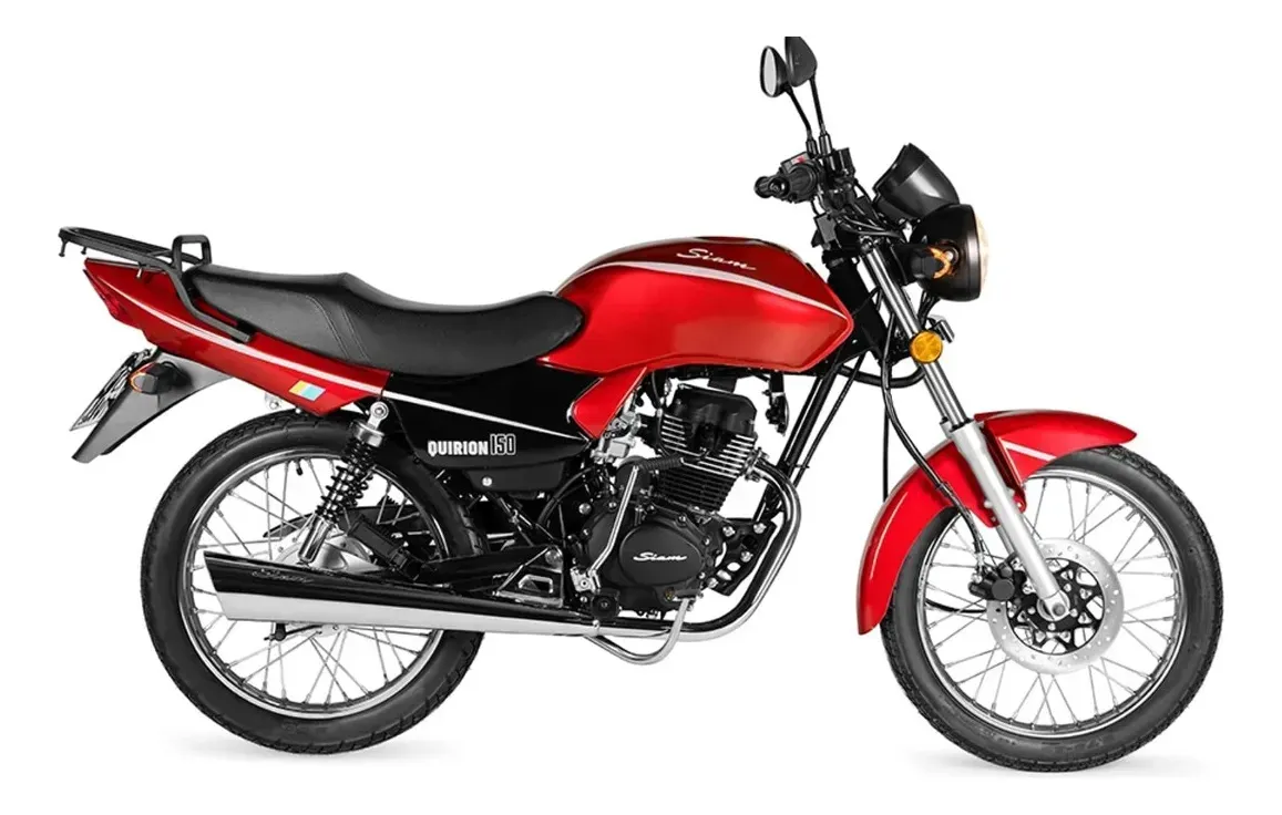Motocicleta roja vista lateral sobre un fondo blanco.