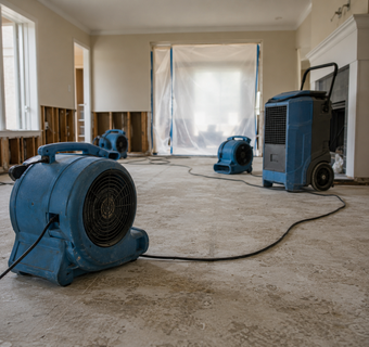 Water damage restoration crew at work