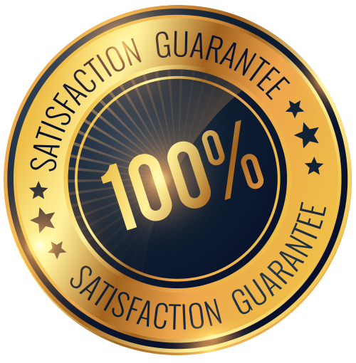 A gold and blue satisfaction guarantee seal