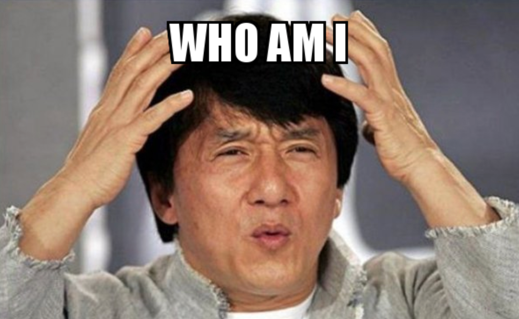 Image of Jackie Chan asking 'Who am I'?