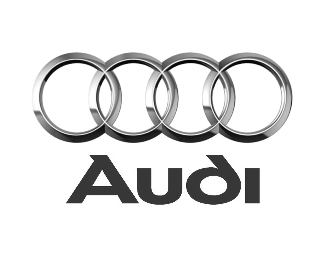 Audi logo with four interlocking rings above the brand name.