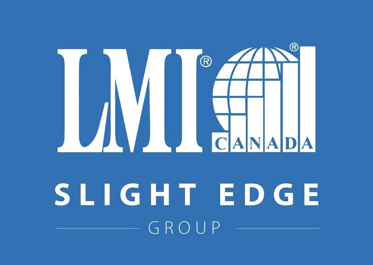 LMI Canada logo, white text on blue. Globe and bars graphic,