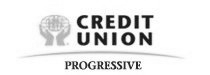 Credit Union Progressive logo: globe held by hands, arched line below text.