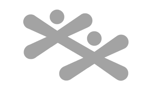 Two overlapping figures with rounded heads and crossed limbs, in gray.