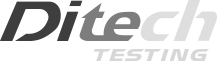 Ditech Testing logo, gray gradient text.