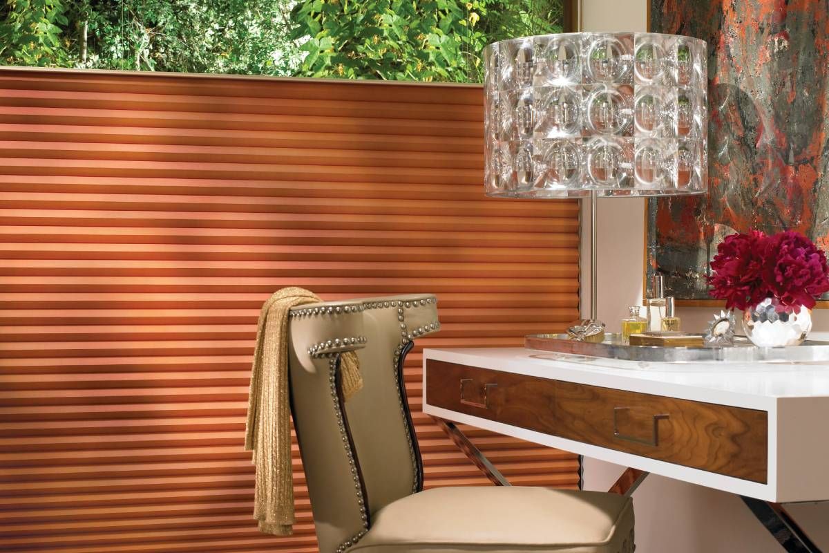 Hunter Douglas Duette® Cellular Shades in a modern home office.