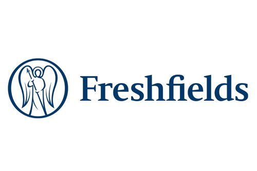 The freshfields logo is a blue logo with a woman in a circle.