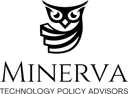 Logo for Minerva Technology Policy Advisors featuring a stylized owl graphic above the company name and tagline.