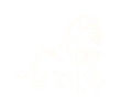 White outline of a lion standing in profile on a plain white background