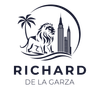 Logo with lion, palm tree, and city skyline above the name Richard de la Garza