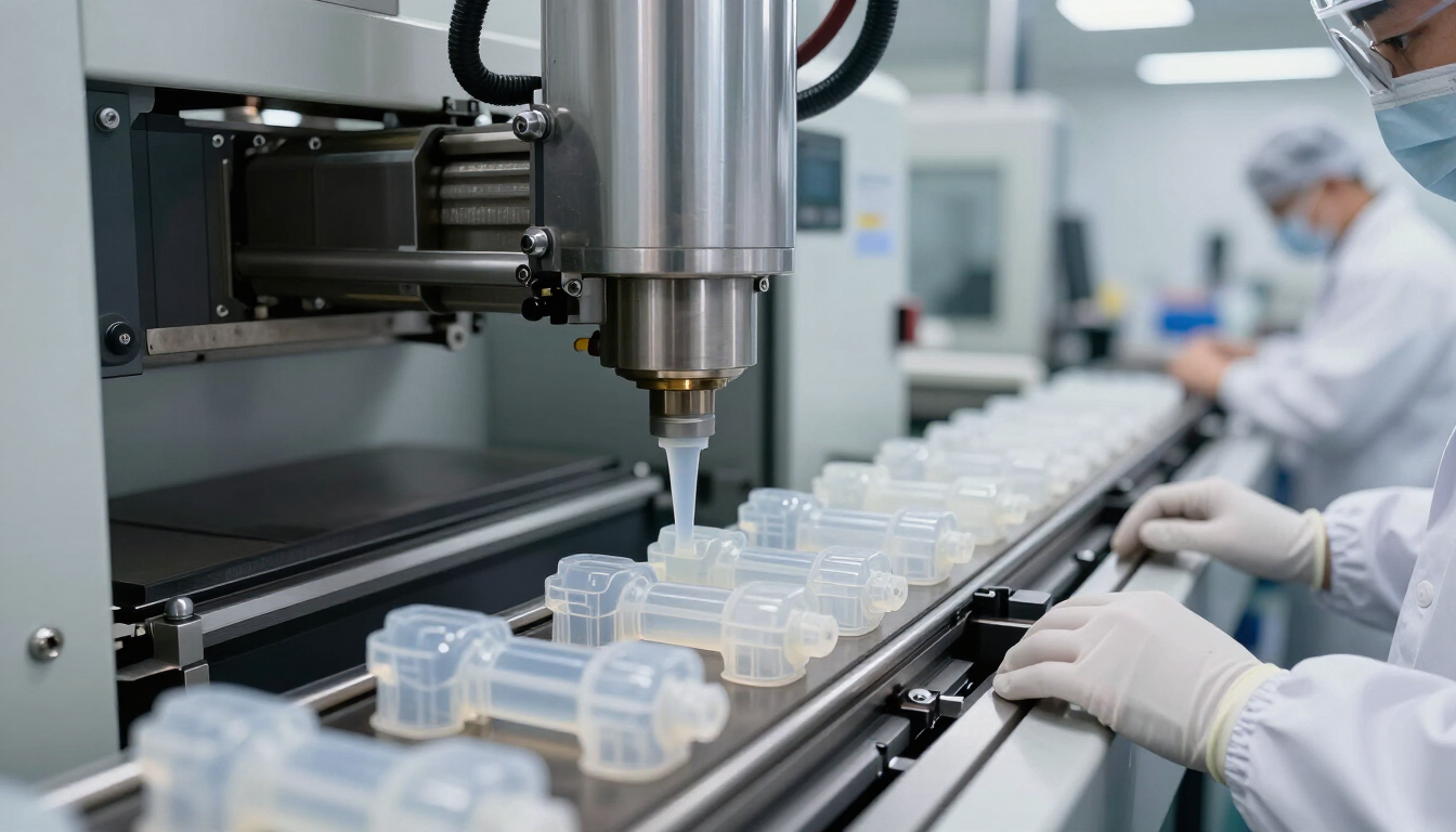 Proceso de inyección de plástico de alta precisión en línea de manufactura industrial