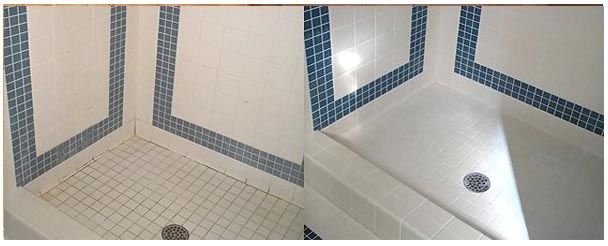 A before and after picture of a shower and bathtub