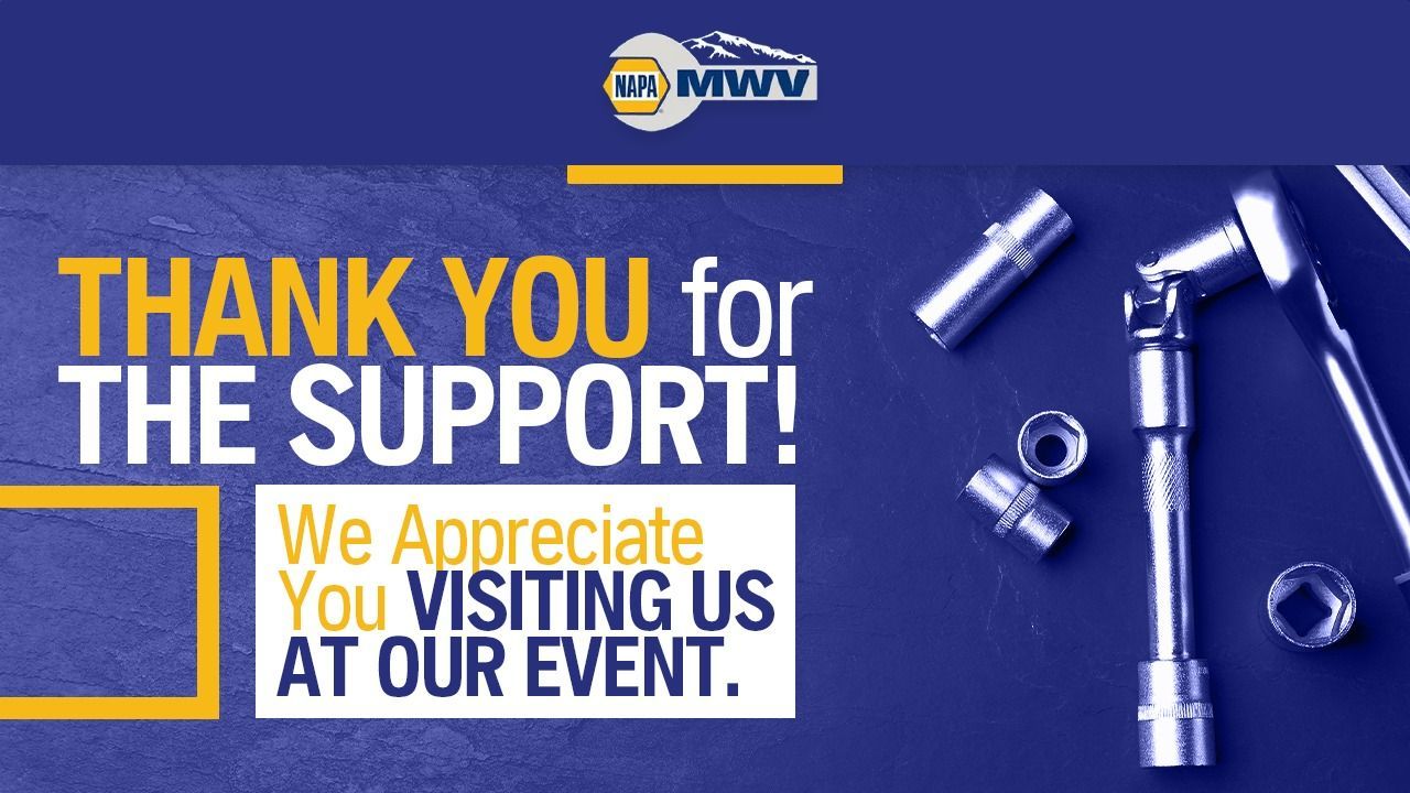 A dark blue banner with yellow text reading
