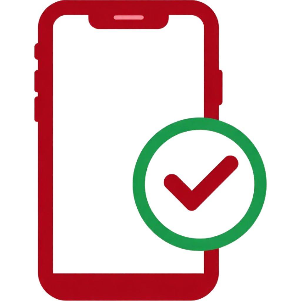 Red smartphone outline with a green checkmark badge on the screen