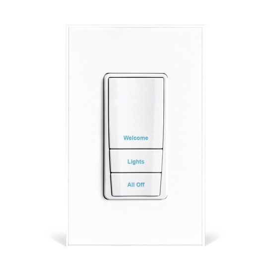 A white light switch with three buttons on it. home automation in Dallas