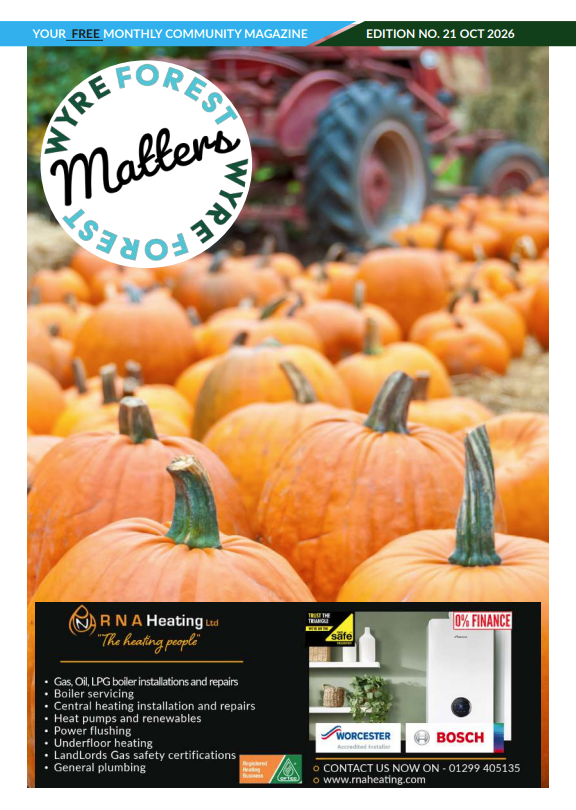 Cover of the October 2026 edition of Wyre Forest Matters: Harvested pumpkins in front of a tractor.