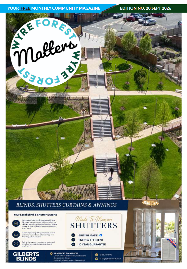 Cover of Wyre Forest Matters September 2026 issue, featuring Talbot Park, Kidderminster.