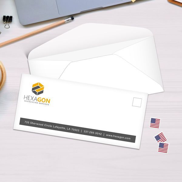A white envelope with the word hexagon on it