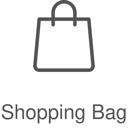 Outline icon of a shopping bag with the label “Shopping Bag” underneath