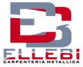 Logo per FLEBI Carpenteria Metallica in rosso, grigio e nero con lettere stilizzate sovrapposte