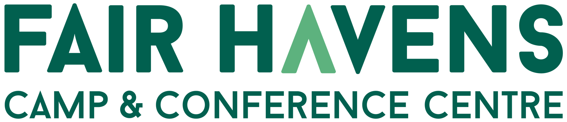 Fair Havens Camp & Conference Centre logo with green text, a green triangle in place of the