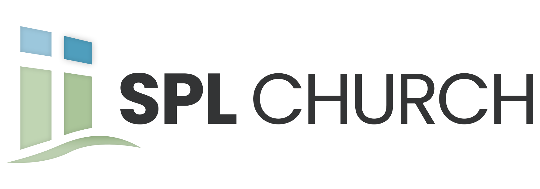 Logo for SPL Church, featuring a stylized cross and the church's name in bold letters.