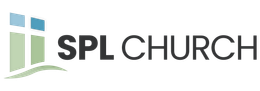 Logo for SPL Church, featuring a stylized cross and the church's name in bold letters.