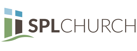 Logo for SPL Church, featuring a stylized cross icon and text.