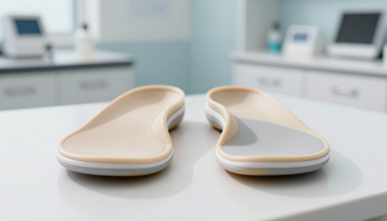 Professional custom orthotic shoe inserts in a medical setting.