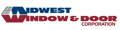 Midwest Window & Door Corporation logo in blue and red with stylized window icon