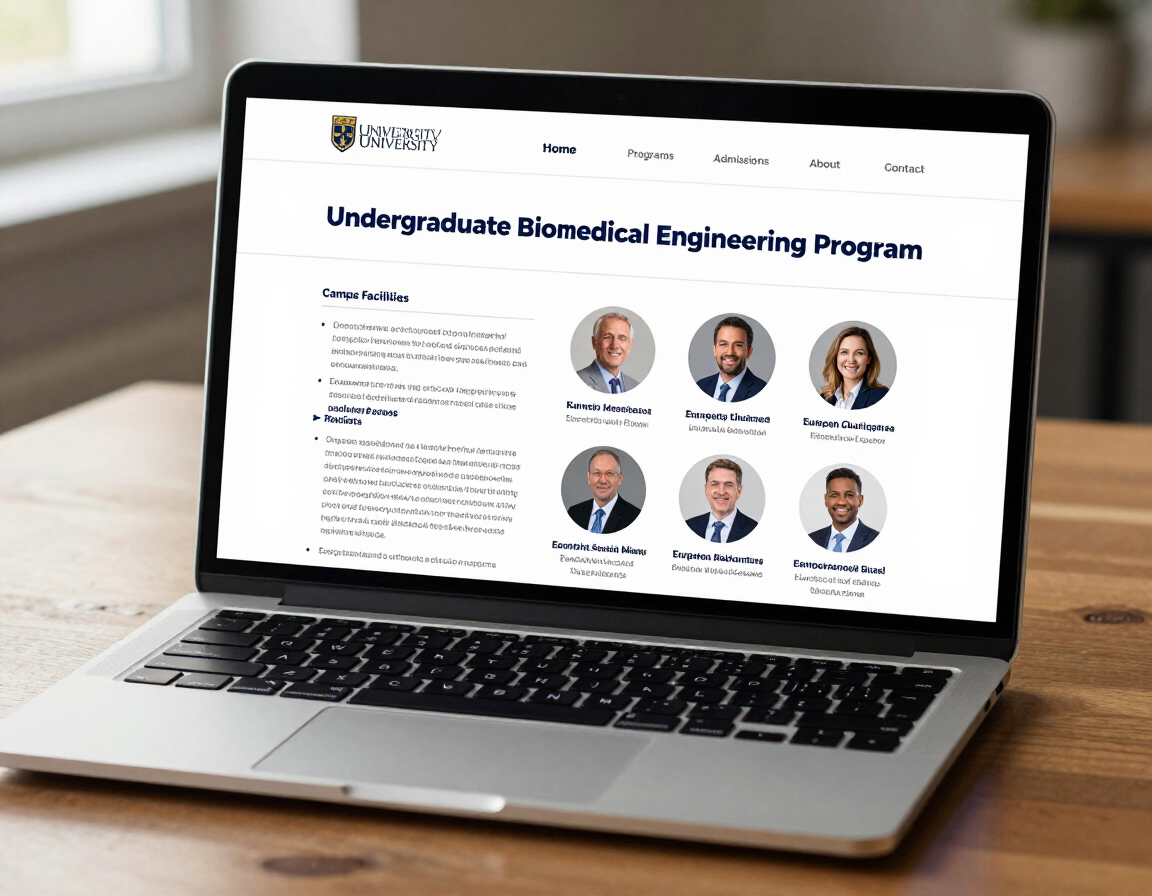 University website on a laptop