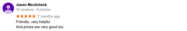 Google review for “Hanok”: 5-star rating, marked “3 months ago,” says the place is very good with great prices.