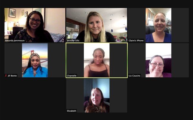 A group of women are having a video call with each other.