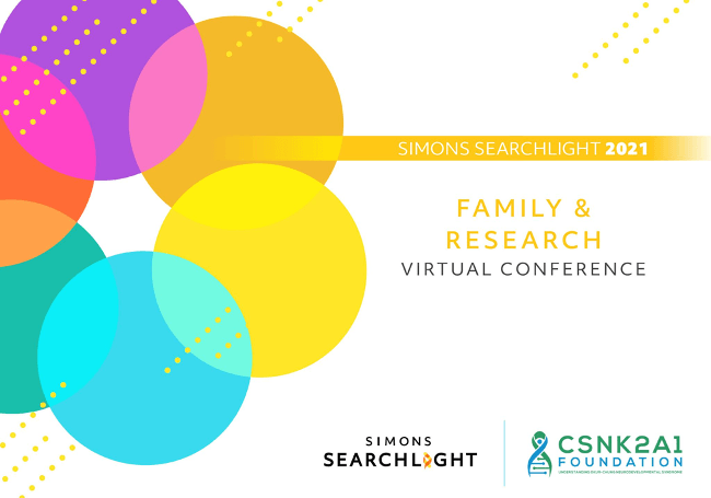 A poster for simon 's searchlight 2021 family and research virtual conference