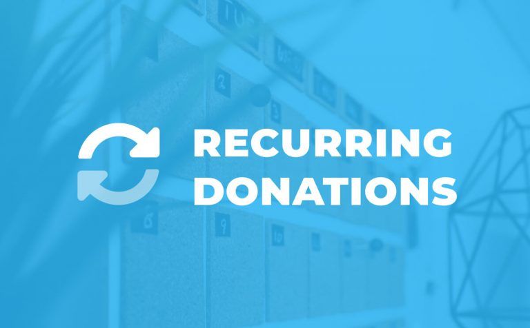 A blue background with the words recurring donations on it