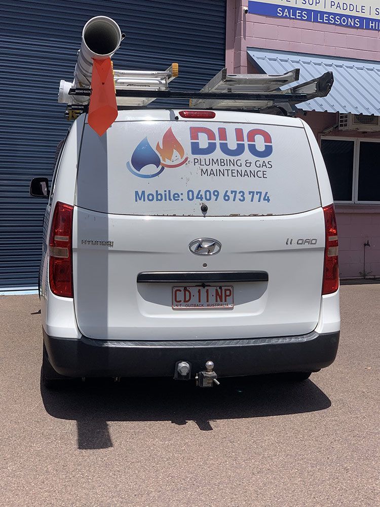 A White Van with The Word Duo on The Back — Plumbers & Gas Fitters in Coconut Grove, NT