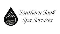 Logo for Southern Soak Spa Services featuring a black drop-shaped icon with white wavy lines and steam icons inside.