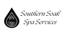 Logo for Southern Soak Spa Services featuring a black drop-shaped icon with white wavy lines and steam icons inside.