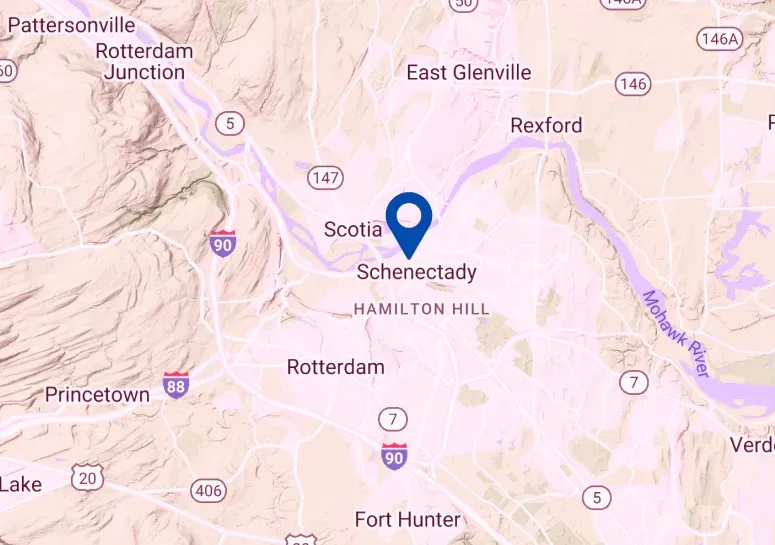A map showing the location of schenectady in new york state.