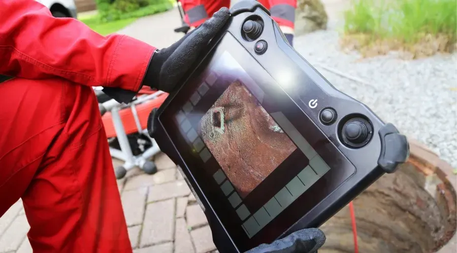 A person is holding a tablet with a picture on it.