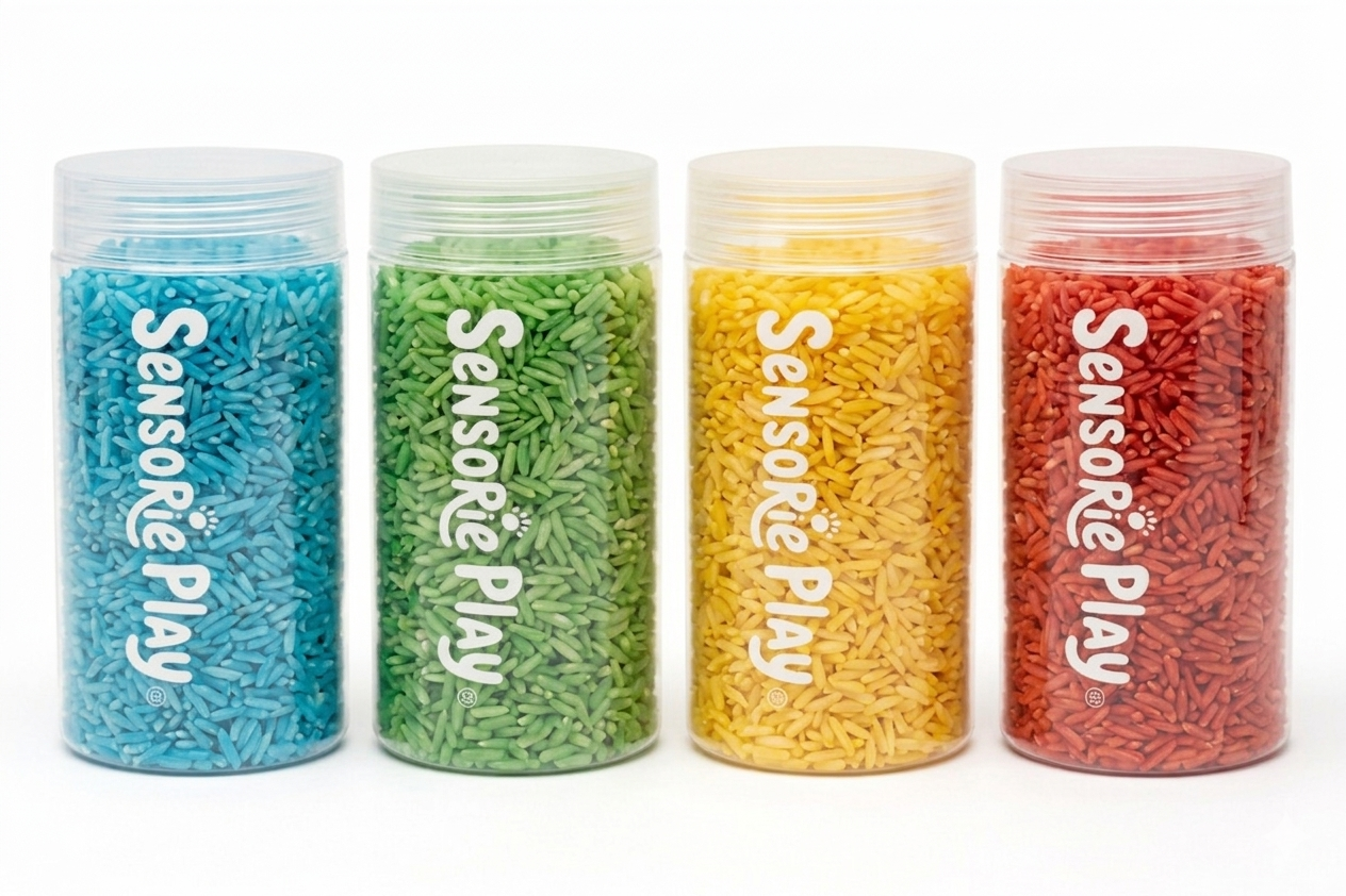 Dye rice set for kids color sorting and fine motor play with wooden tray